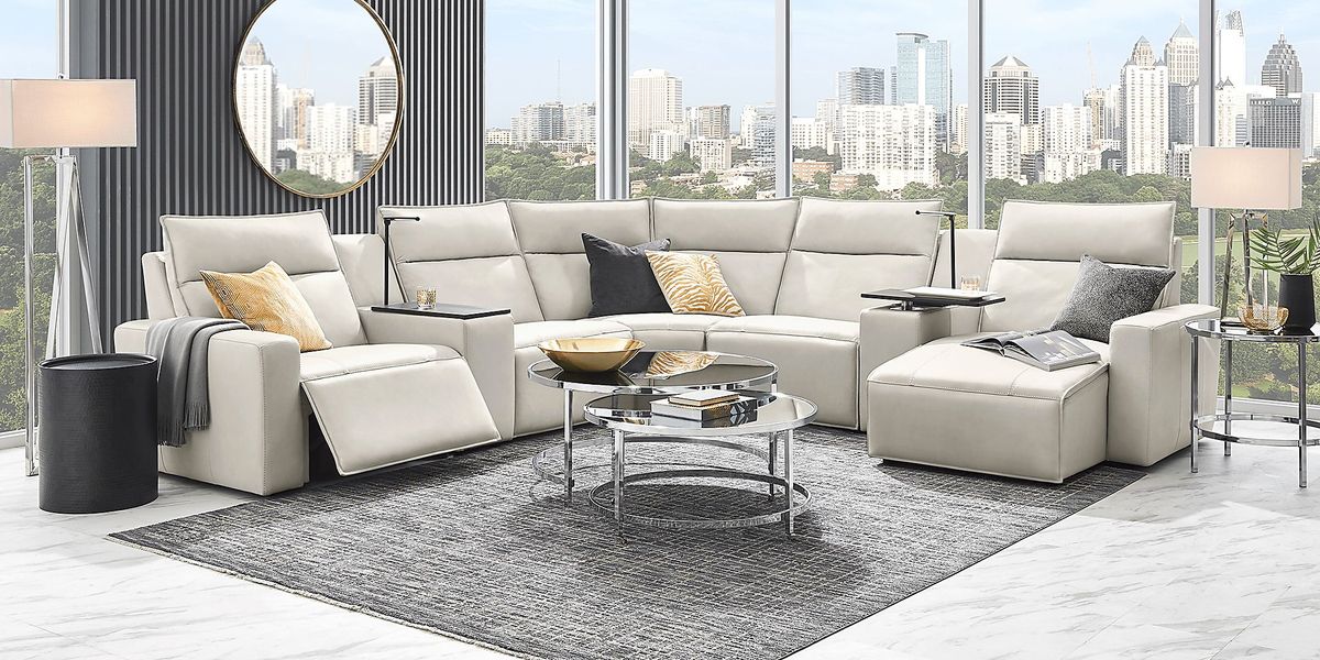 Light Gray Leather 7 Pc Dual Power Reclining ModularTwo