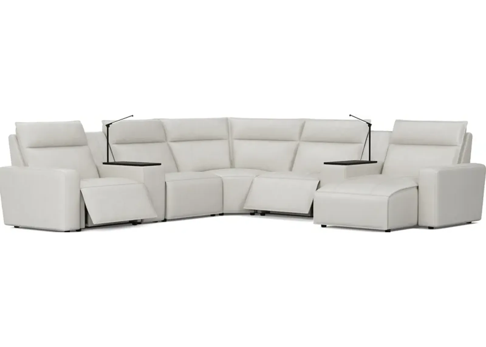 Light Gray Leather 7 Pc Dual Power Reclining ModularTwo