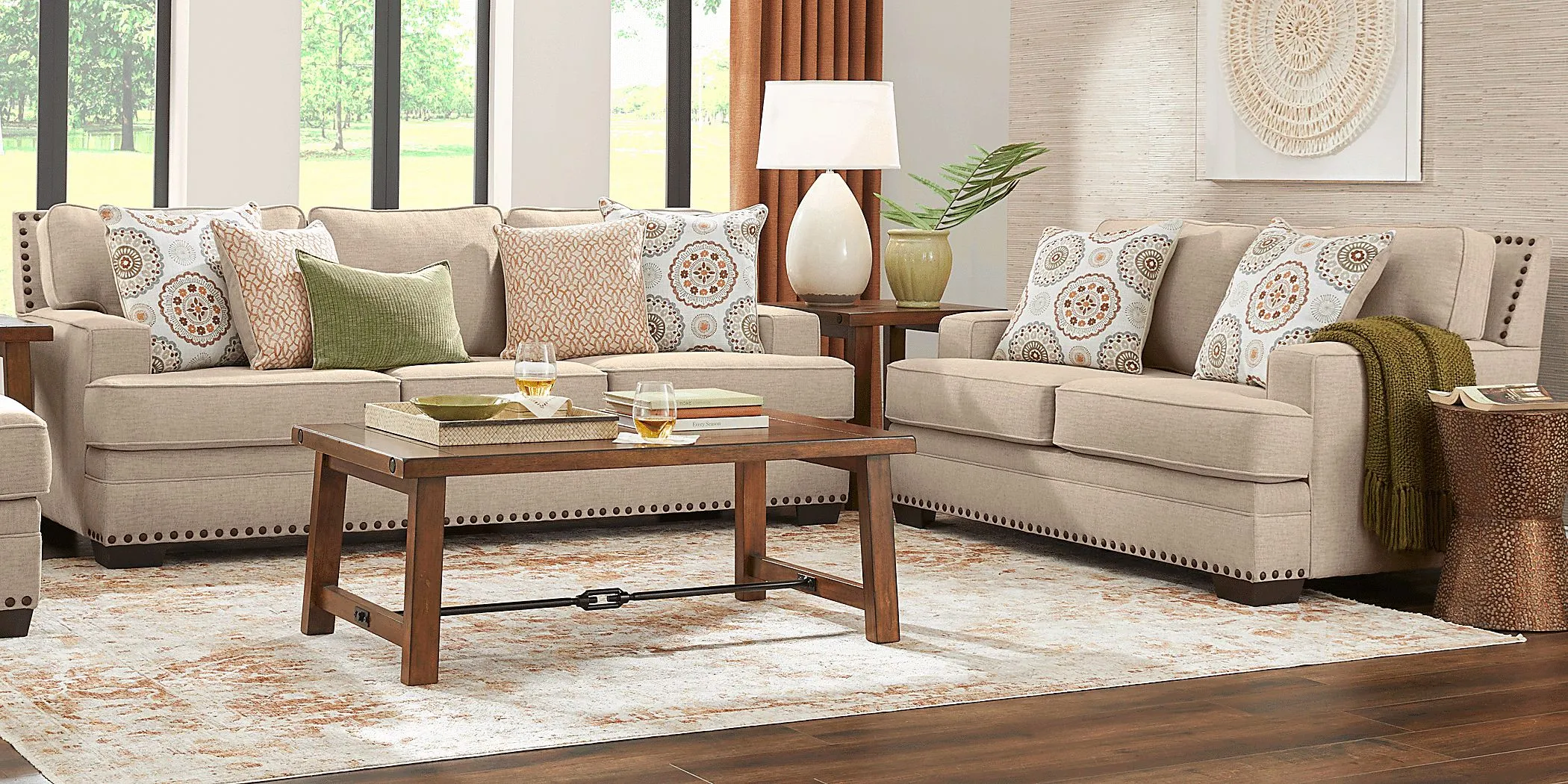 Reno Hills Beige 7 Pc Living Room with Gel Foam Sleeper Sofa