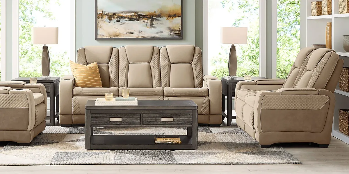 Donovan Park Beige 5 Pc Living Room with Dual Power Reclining Sofa