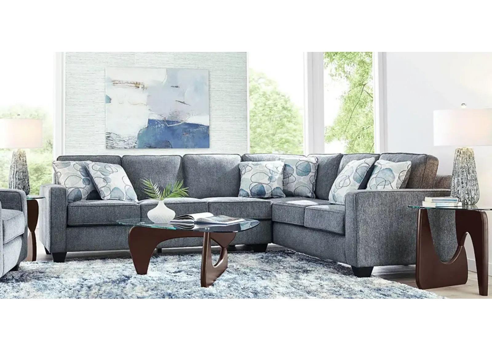 Alanis Bay Blue 5 Pc Sectional Living Room