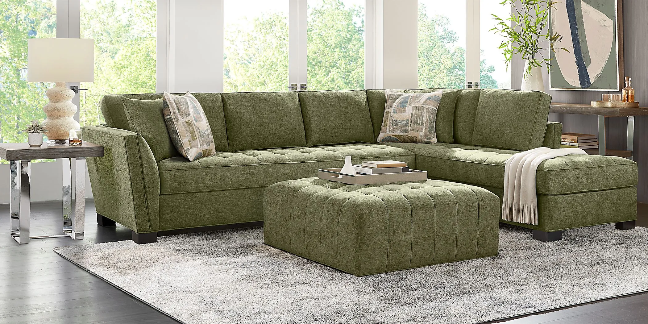 Calvin Heights Avocado Chenille 2 Pc XL Sectional