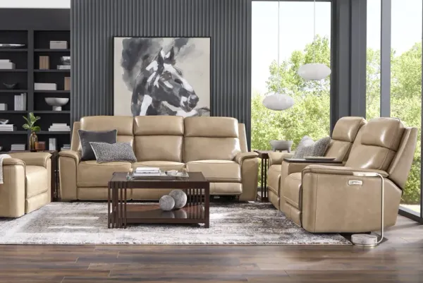 Magellan Sand Leather 5 Pc Dual Power Reclining Living Room