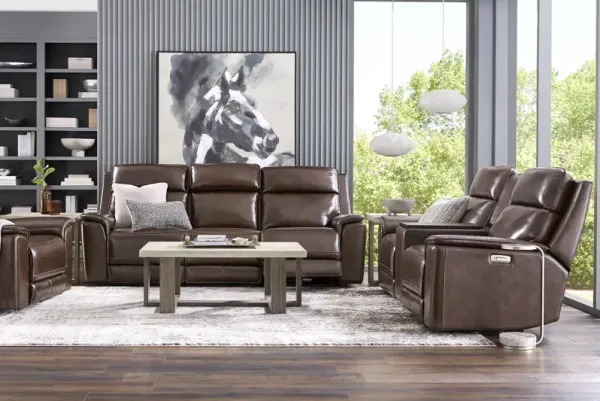 Magellan Chocolate Leather 5 Pc Dual Power Reclining Living Room