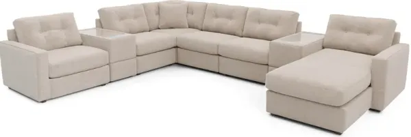 Beige 8 Pc Power Reclining ModularOne with Media Consoles