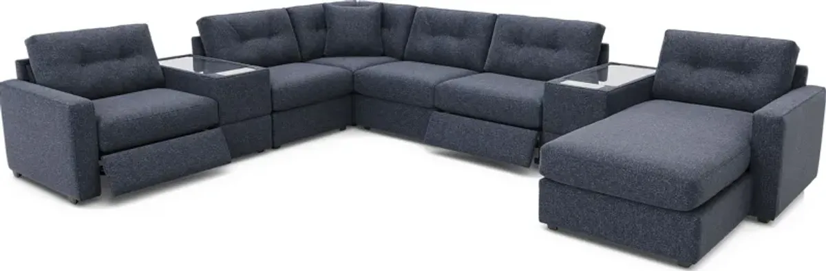 Dark Blue 8 Pc Power Reclining ModularOne with Media Consoles