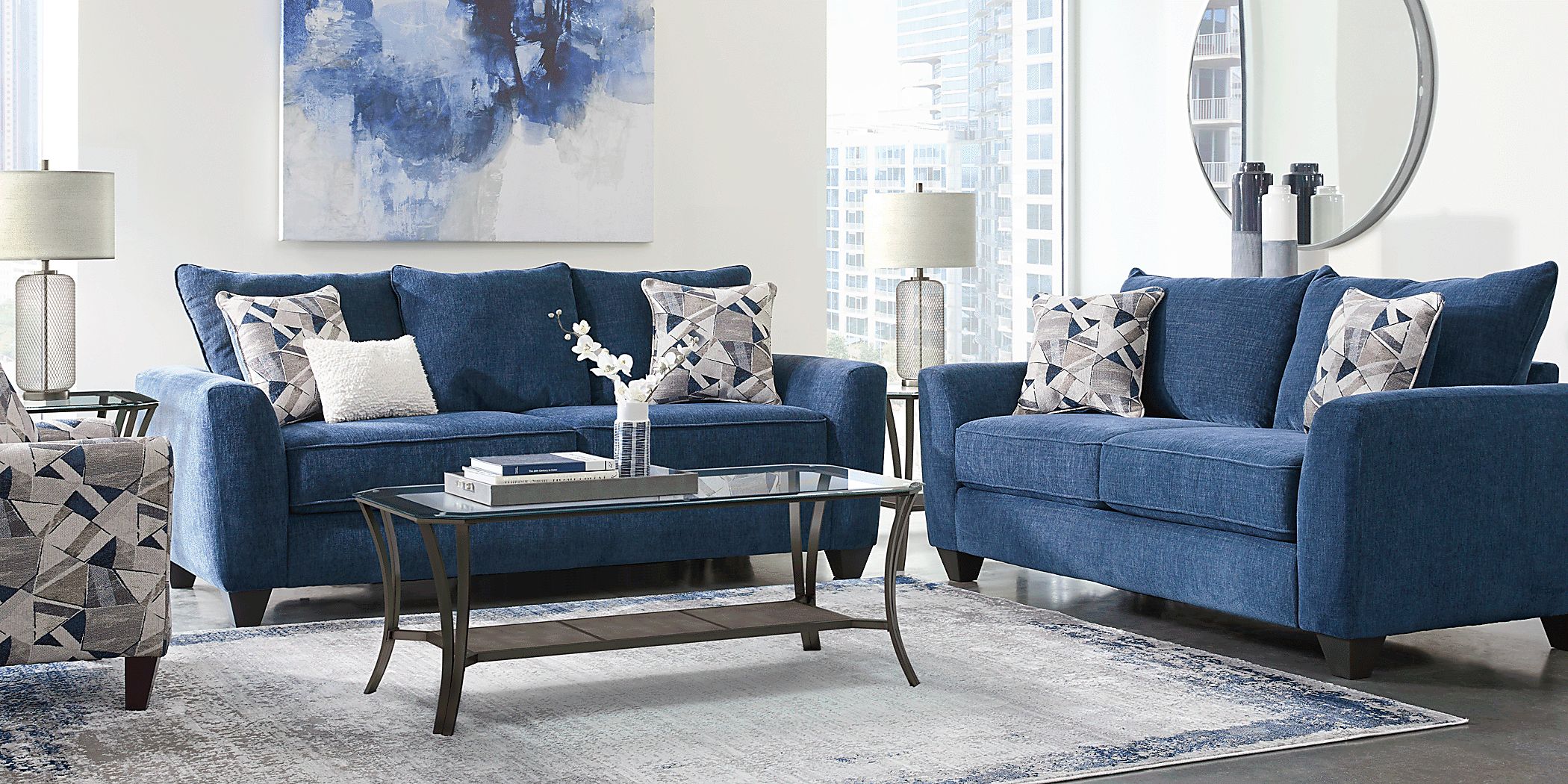 Sandia Heights Blue 8 Pc Living Room with Gel Foam Sleeper Sofa