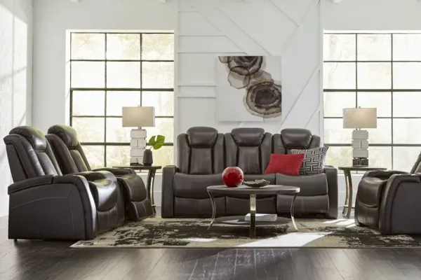 Moretti Brown Leather 2 Pc Dual Power Reclining Living Room