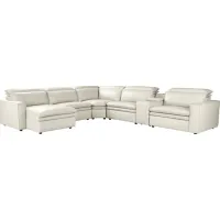 Santorini White Leather 6 Pc Dual Power Reclining Sectional