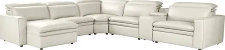 Santorini White Leather 6 Pc Dual Power Reclining Sectional