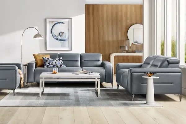 Amalfi Blue Leather 5 Pc Dual Power Reclining Living Room