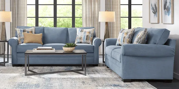 Bellingham Blue Microfiber 7 Pc Living Room with Sleeper Sofa