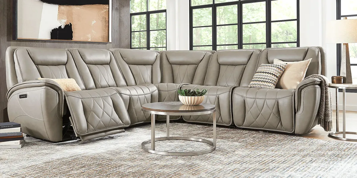 Dalton Gray Leather 8 Pc Triple Power Reclining Sectional Living Room