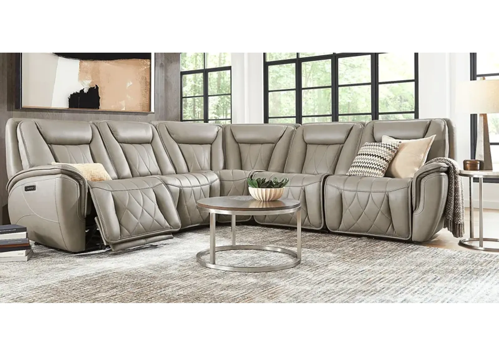 Dalton Gray Leather 8 Pc Triple Power Reclining Sectional Living Room