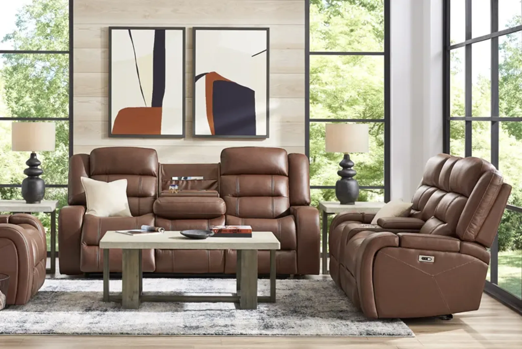 Denali Brown Leather 3 Pc Power Reclining Living Room | Furniture.com