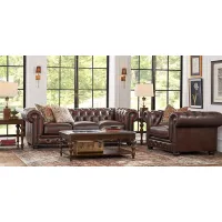 Winchester Way Brown Leather 5 Pc Living Room