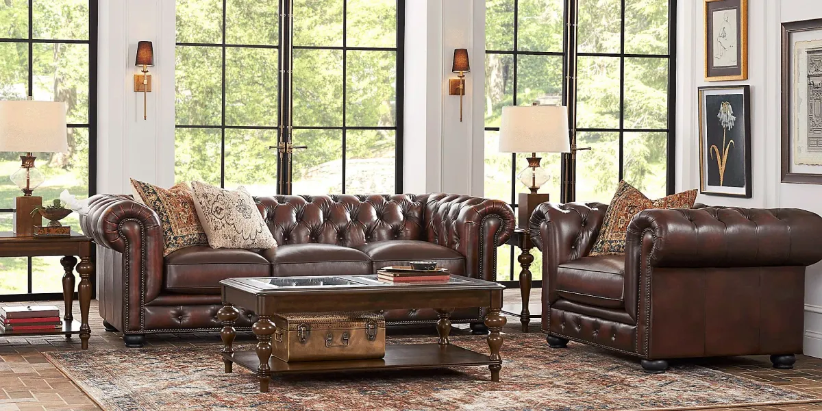 Winchester Way Brown Leather 5 Pc Living Room