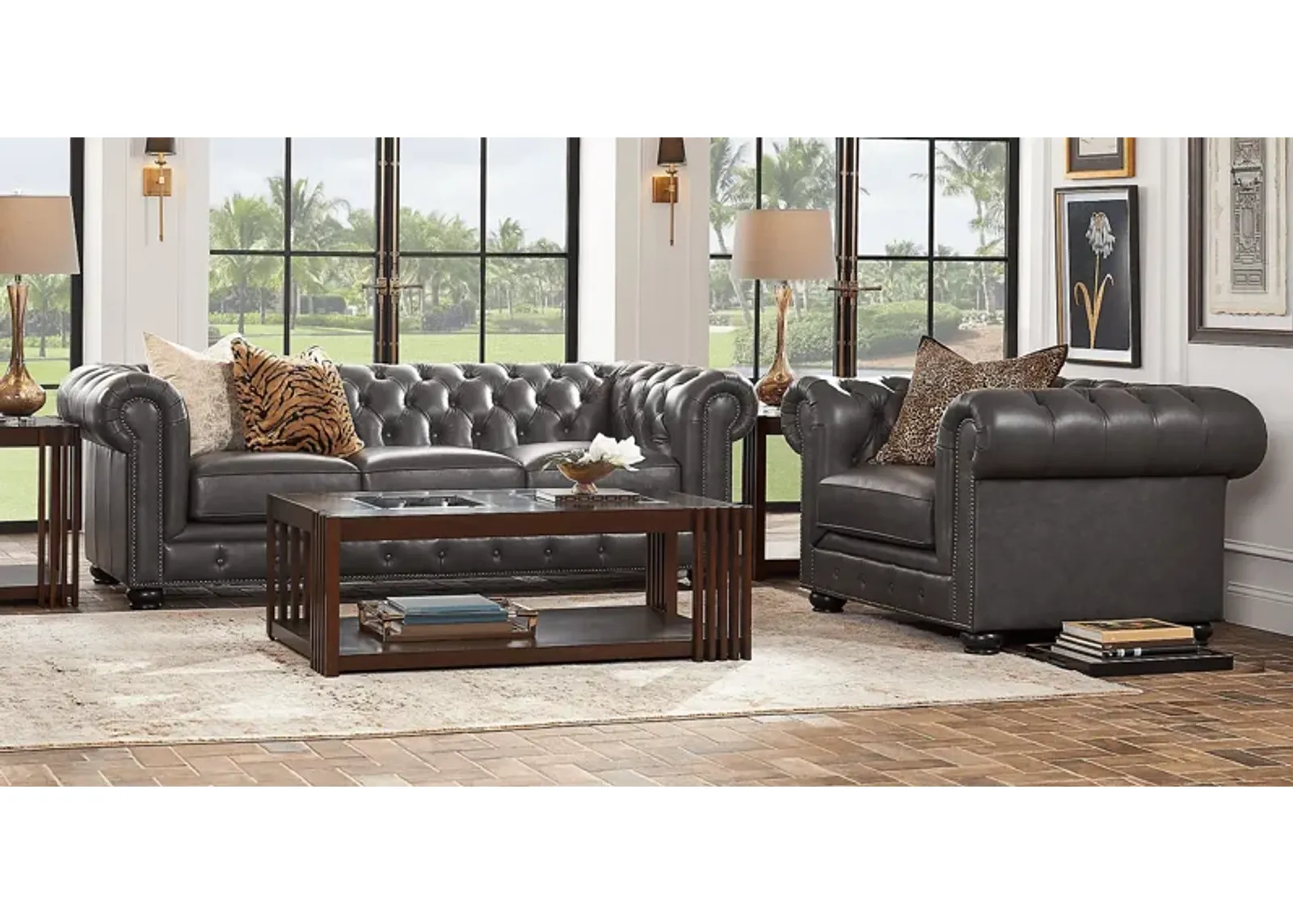 Winchester Way Gray Leather 5 Pc Living Room