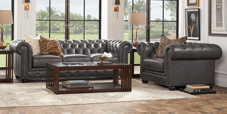 Winchester Way Gray Leather 5 Pc Living Room