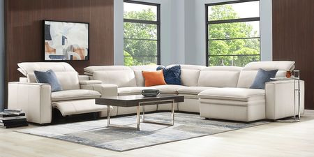 Santorini White Leather 9 Pc Dual Power Reclining Sectional Living Room