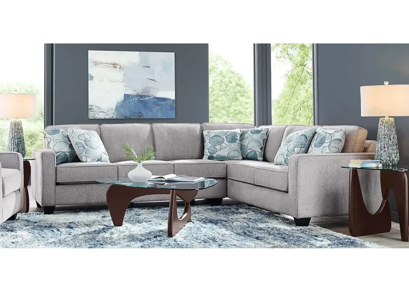 Alanis Bay Gray 5 Pc Gel Foam Sleeper Sectional Living Room