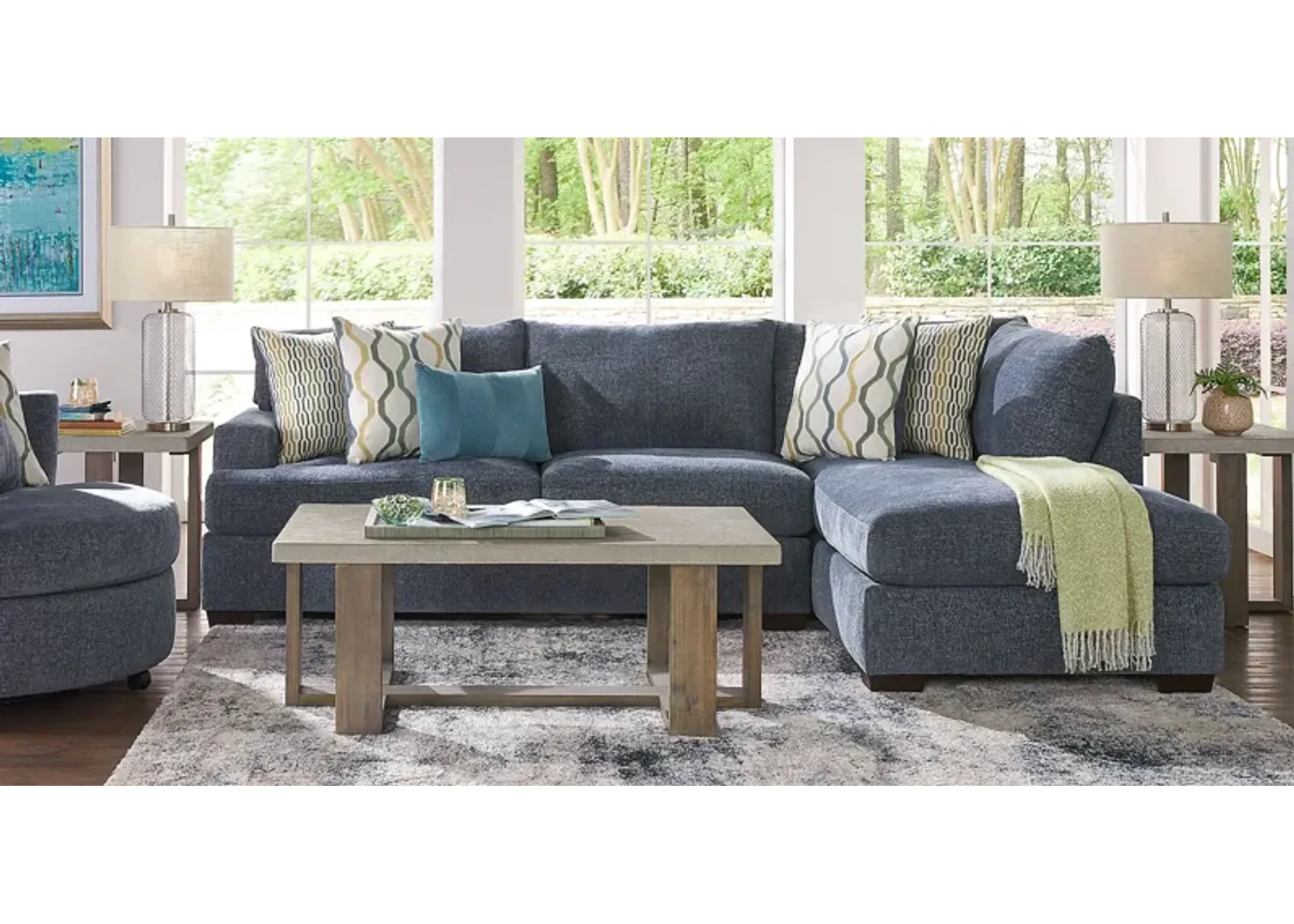 Briar Street Blue Chenille 6 Pc Sectional Living Room