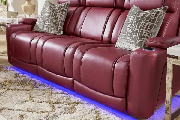 Living Room Red Leather Reclining Loveseat With Console Southern