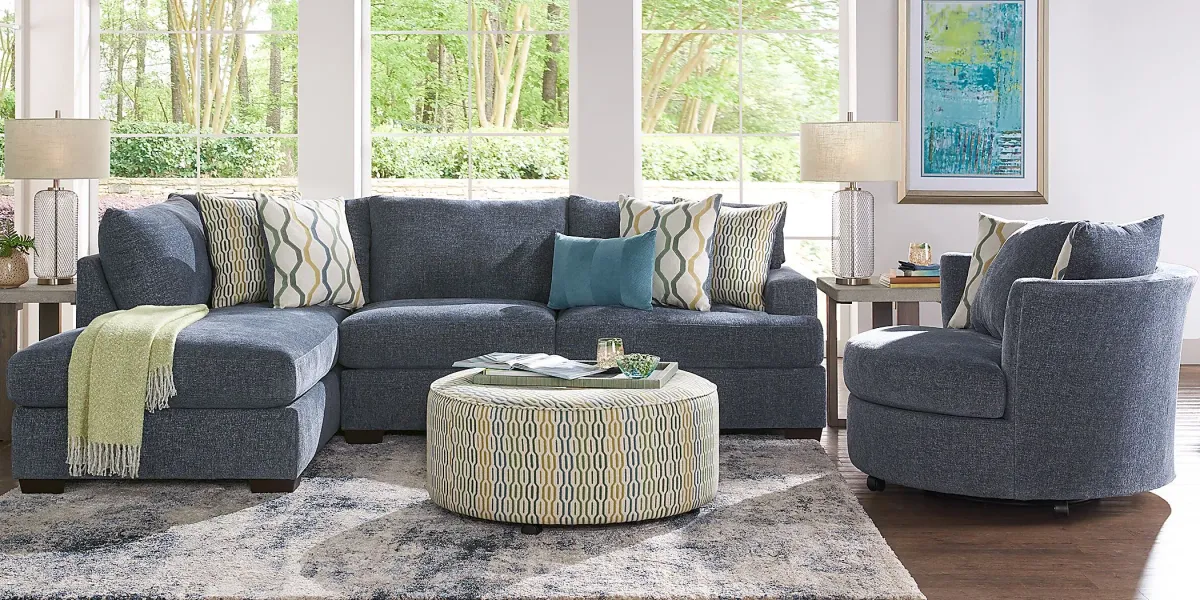 Briar Street Blue Chenille 3 Pc Sectional Living Room