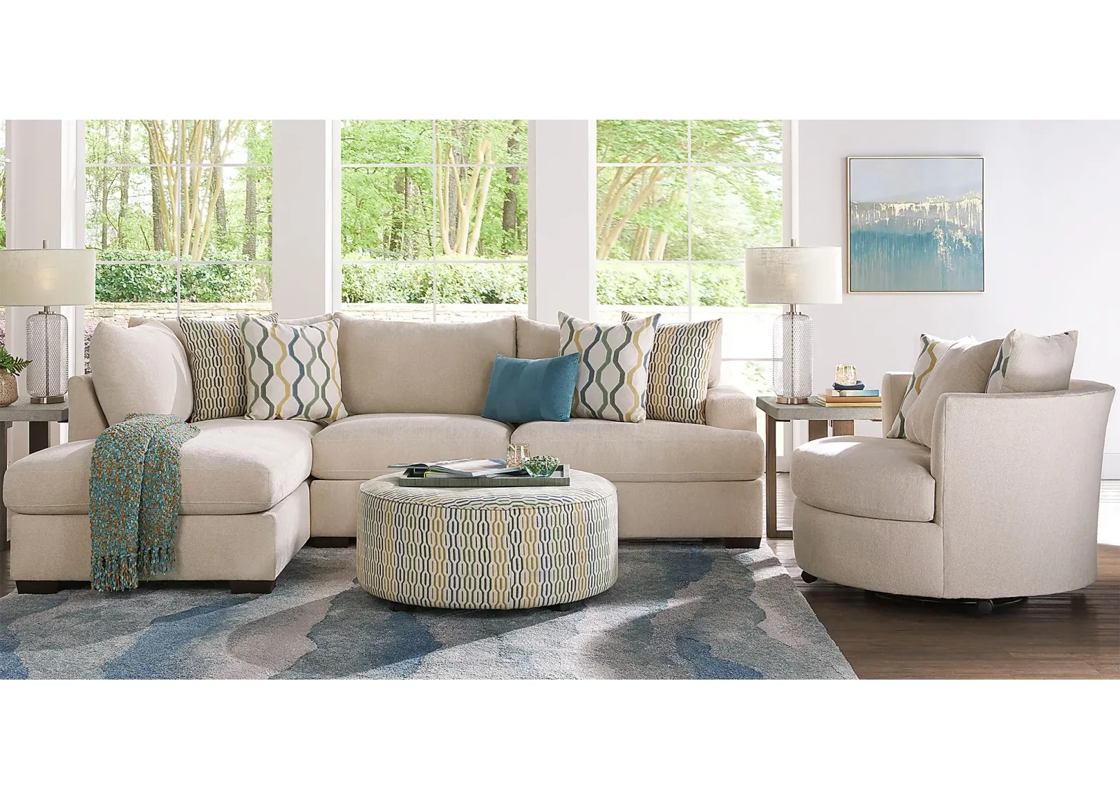 Briar Street Beige Chenille 3 Pc Sectional Living Room