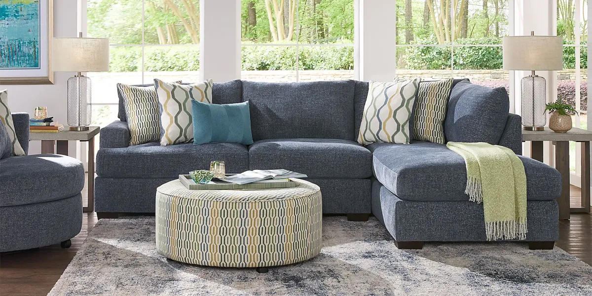 Briar Street Blue Chenille 3 Pc Sectional Living Room