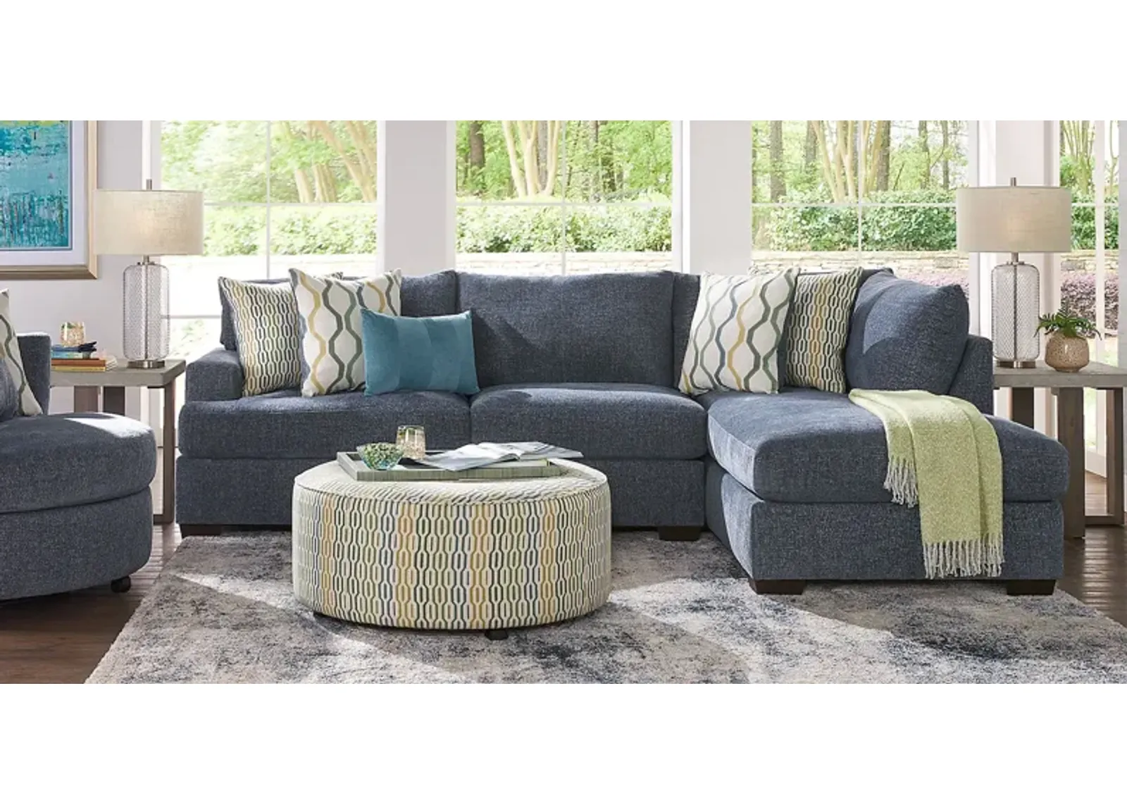 Briar Street Blue Chenille 3 Pc Sectional Living Room