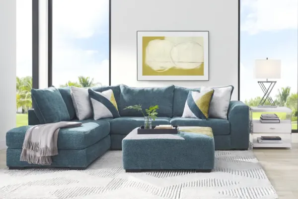 Perry Teal 3 Pc Sectional Living Room