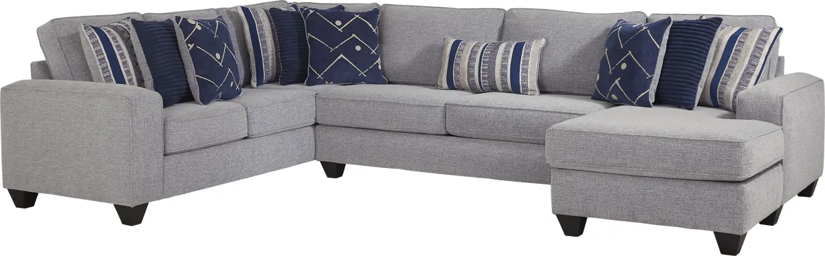 Aberlin Court Blue 3 Pc Sectional