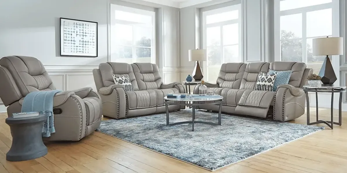 Headliner Gray Leather 5 Pc Living Room with Reclining Sofa