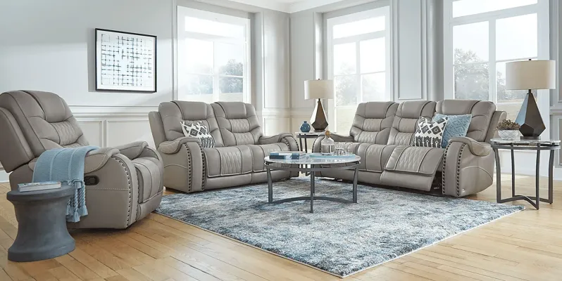 Headliner Gray Leather 5 Pc Living Room with Reclining Sofa
