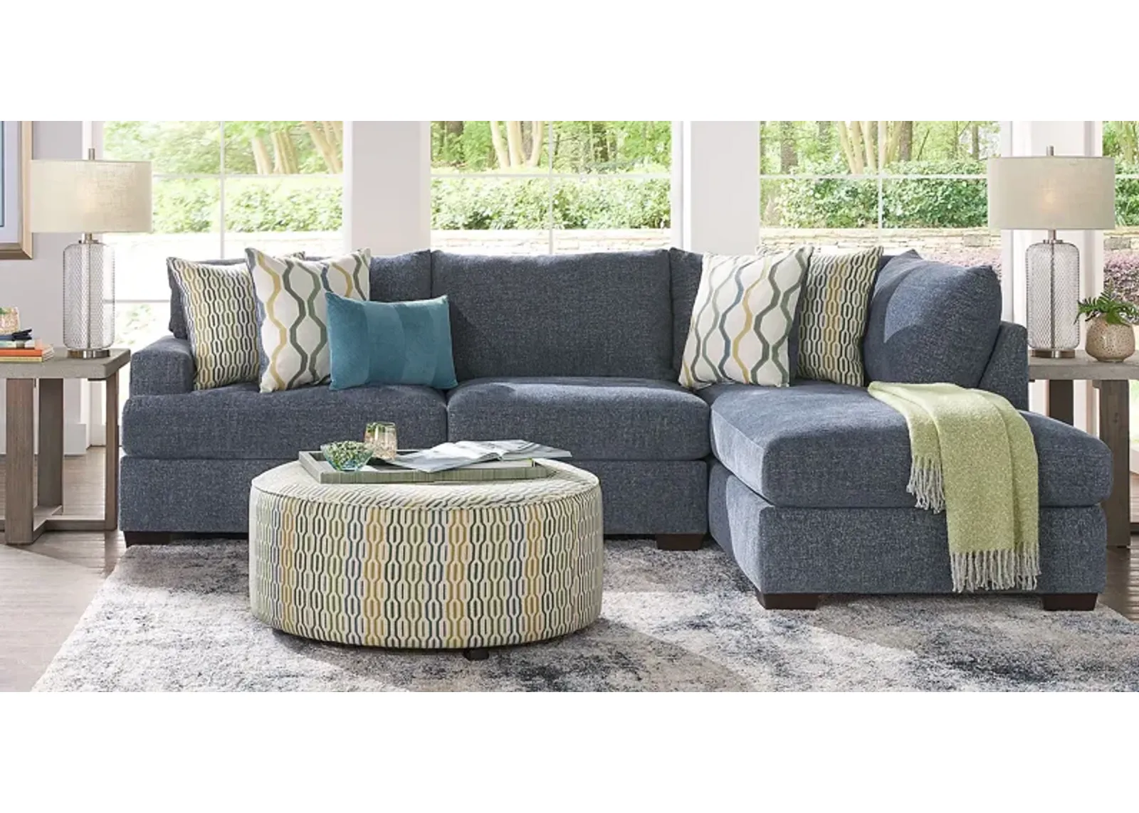 Briar Street Blue Chenille 5 Pc Sectional Living Room