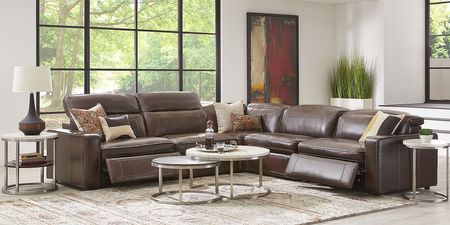 Terralinia Brown Leather 8 Pc Dual Power Reclining Sectional Living Room