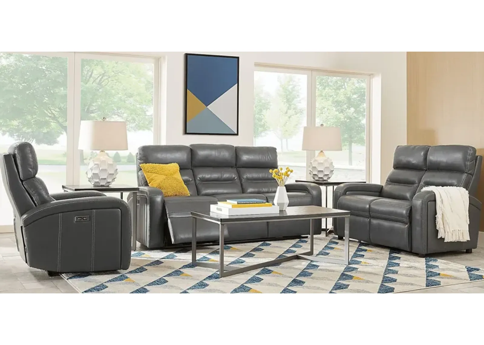 Sierra Madre Gray Leather 8 Pc Living Room with Reclining Sofa