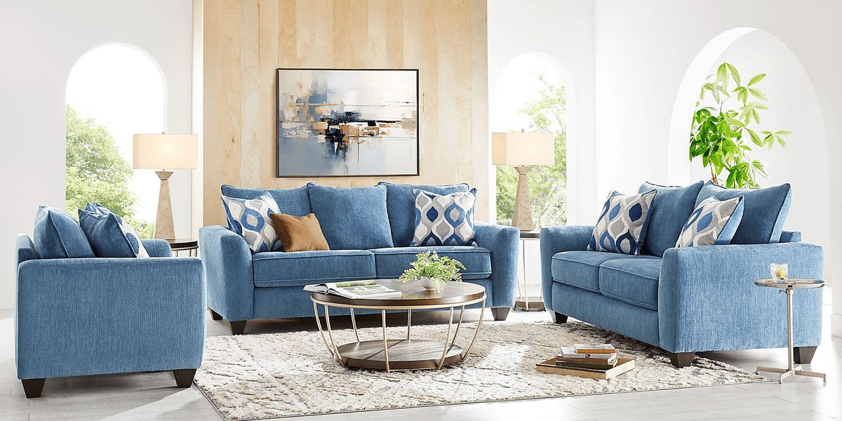 Dennin Heights Blue 7 Pc Living Room with Sleeper Sofa