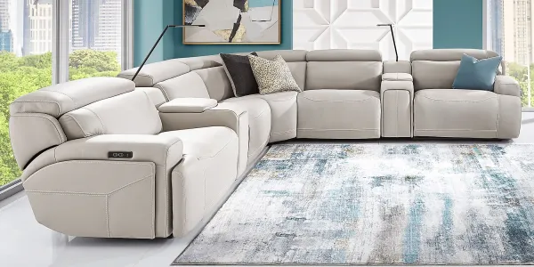 Alessio Light Gray Leather 10 Pc Dual Power Reclining Sectional Living Room