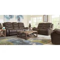 Headliner Brown Leather 7 Pc Living Room with Reclining Sofa