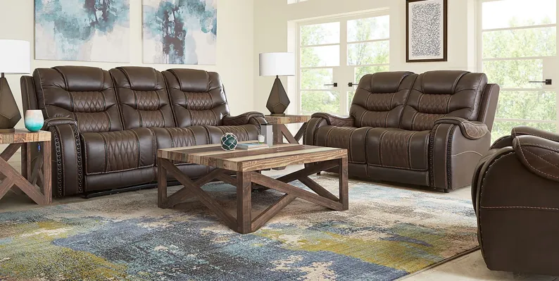 Headliner Brown Leather 7 Pc Living Room with Reclining Sofa