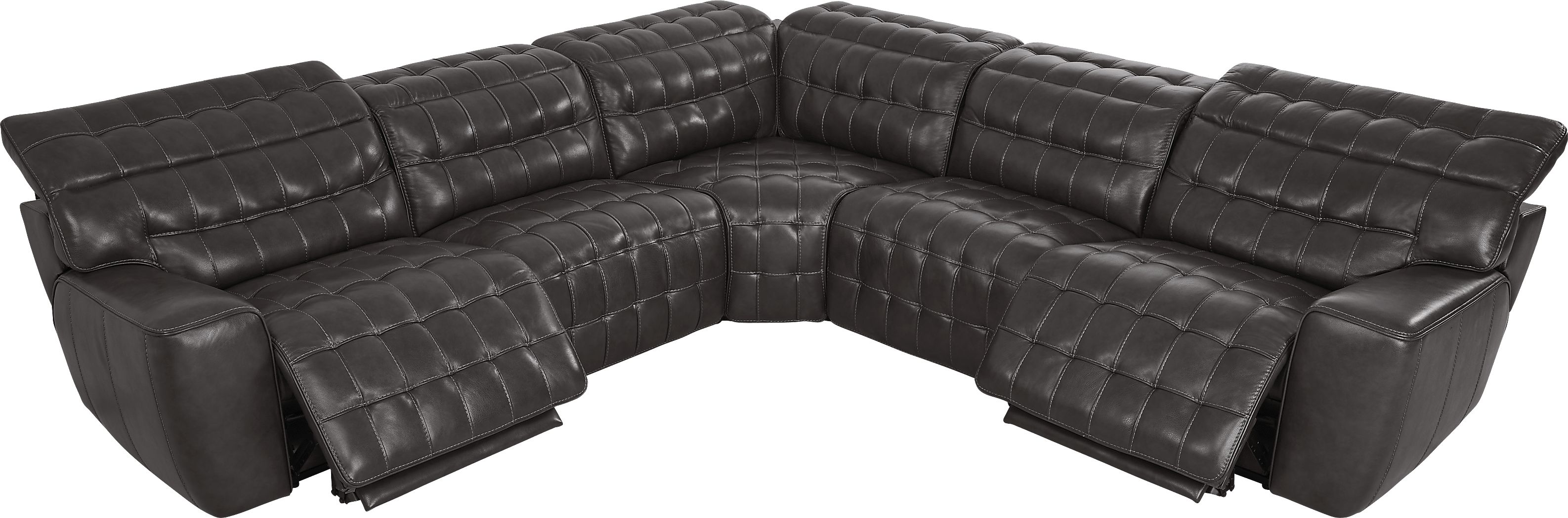 Maddox Manor Dark Gray Leather 5 Pc Dual Power Reclining Sectional