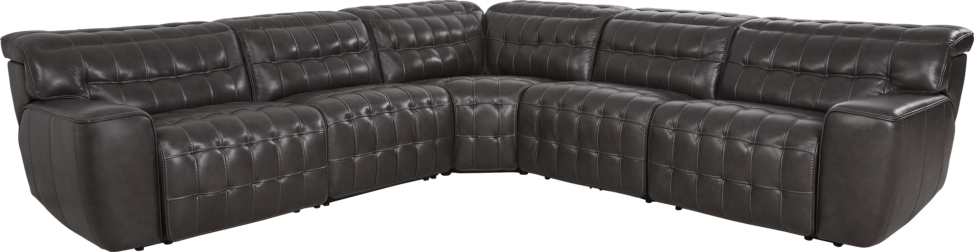 Maddox Manor Dark Gray Leather 5 Pc Dual Power Reclining Sectional