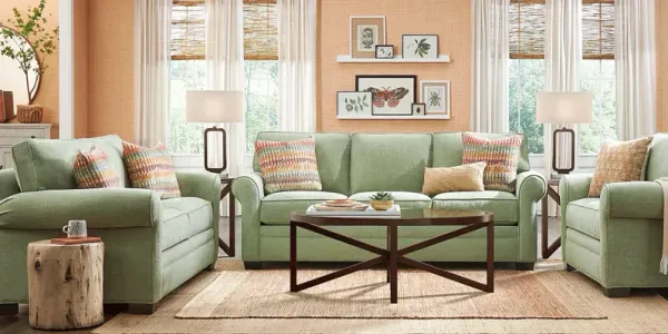 Bellingham Celadon Textured Chenille 7 Pc Living Room with Gel Foam Sleeper Sofa