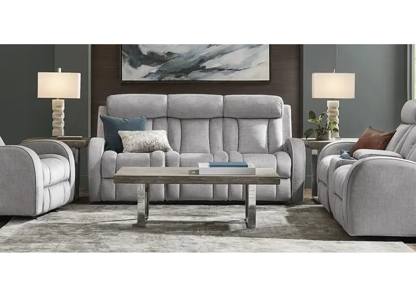 Copperfield Gray 3 Pc Dual Power Reclining Living Room