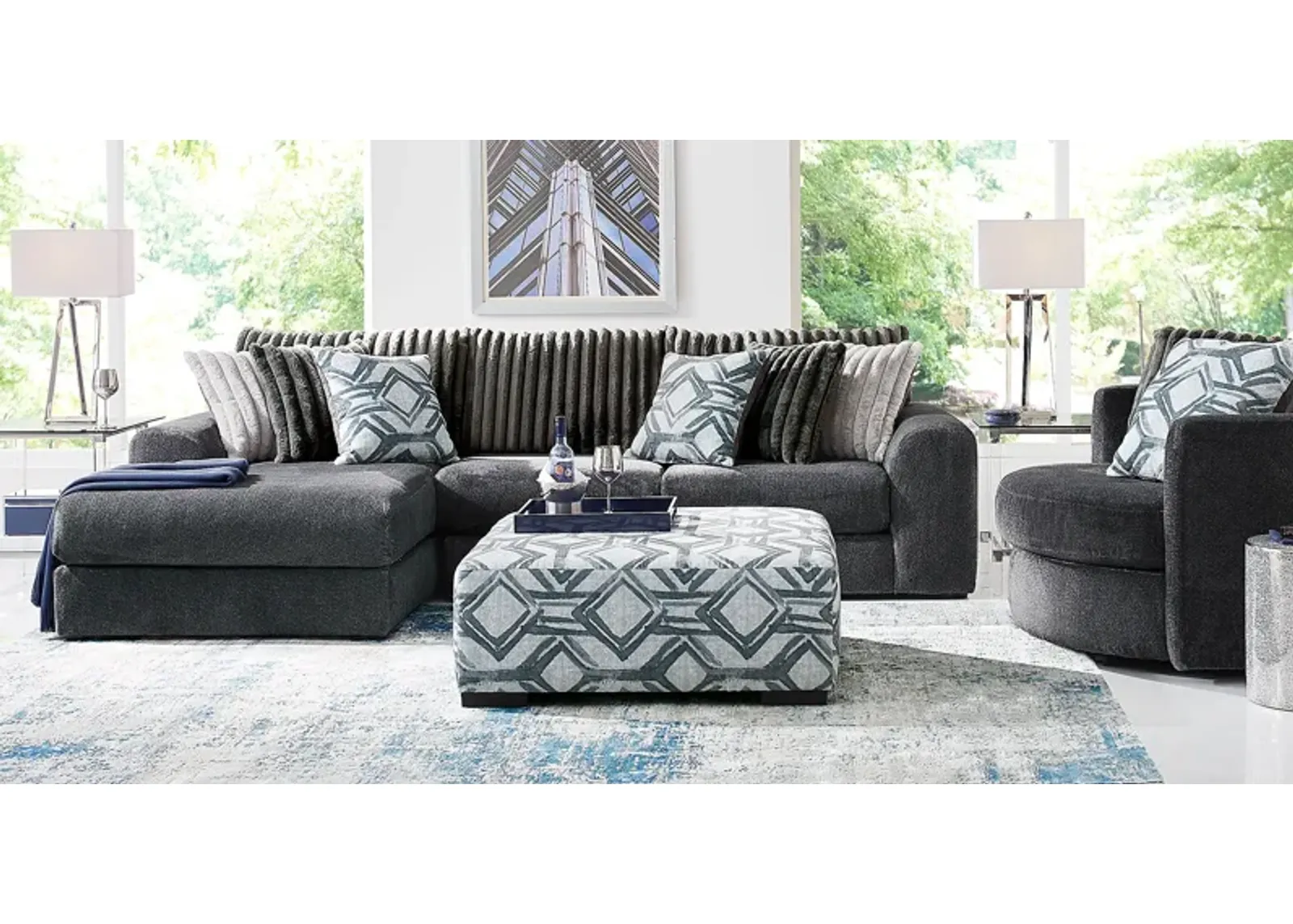 Moreau Street Black 5 Pc Sectional Living Room