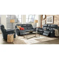 Antonin Blue Leather 3 Pc Reclining Living Room
