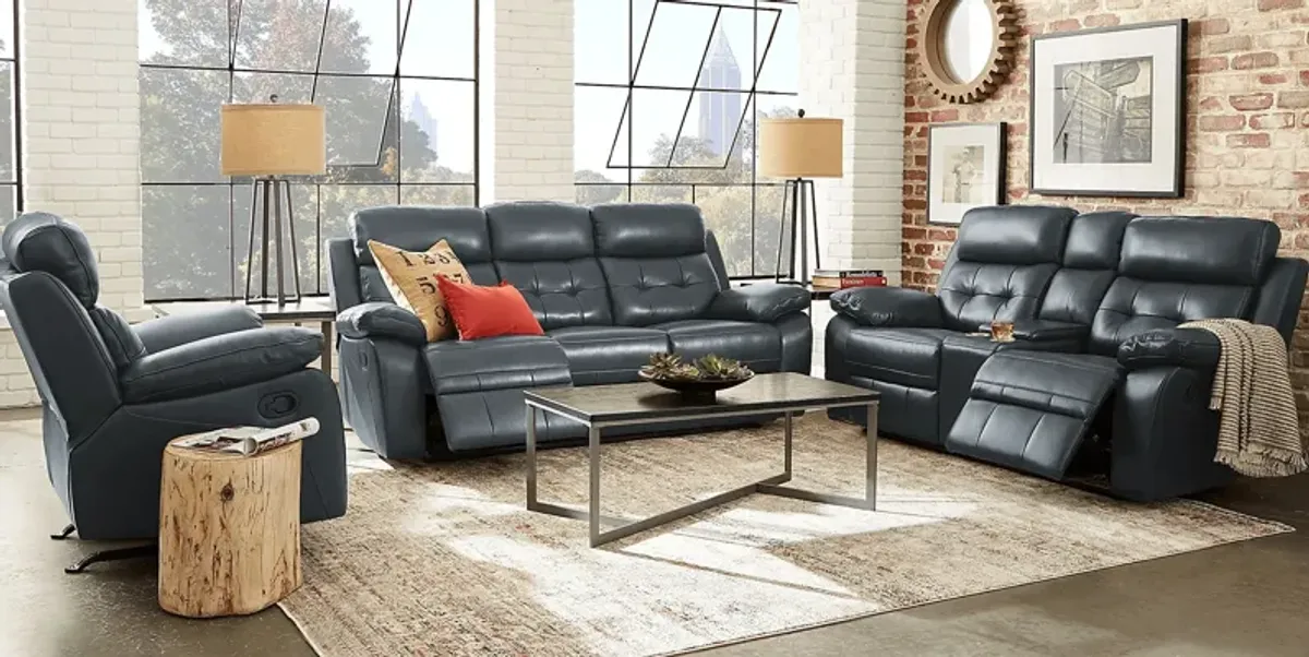 Antonin Blue Leather 3 Pc Reclining Living Room