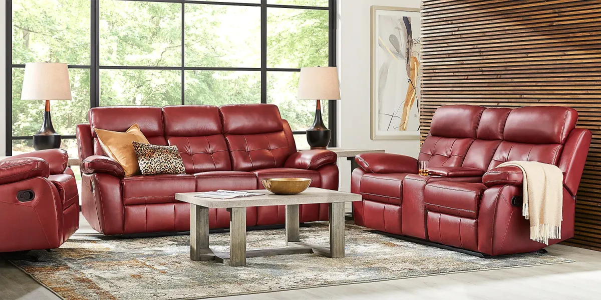 Antonin Red Leather 3 Pc Reclining Living Room